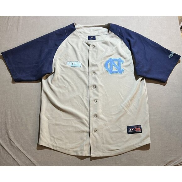 VTG 90'S PRO PLAYER NORTH CAROLINA‎ TAR HEELS GRAY BLUE BASEBALL BUTTON JERSEY L - Picture 1 of 13